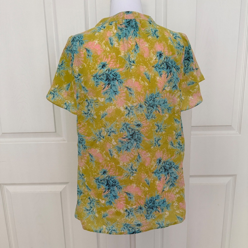 Entro Blouse Womens Large Yellow Floral Pintuck Pleated Short Sleeve T22871 - Picture 5 of 9